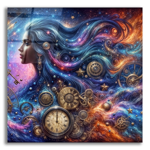 Epic Art 'Celestial Timekeeper 1' by Rey Klimt Acrylic Glass Wall Art, 12" x 12"