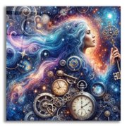 Epic Art 'Celestial Timekeeper 3' by Rey Klimt Acrylic Glass Wall Art, 12" x 12"