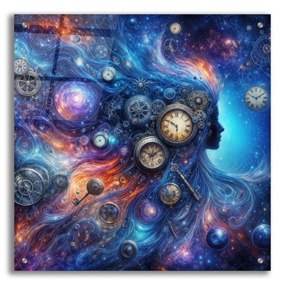 Epic Art 'Celestial Timekeeper 4' by Rey Klimt Acrylic Glass Wall Art, 24" x 24"