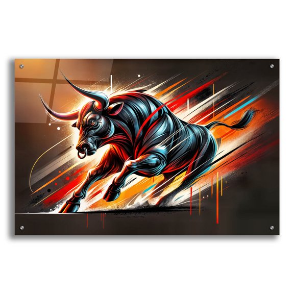 Epic Art 'Charging Bull' by Rey Klimt Acrylic Glass Wall Art, 36" x 24"