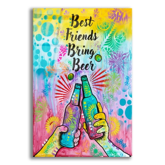 Epic Art 'Cheers - Best Friends Bring Beer' by Dean Russo Acrylic Glass Wall Art, 12" x 16"
