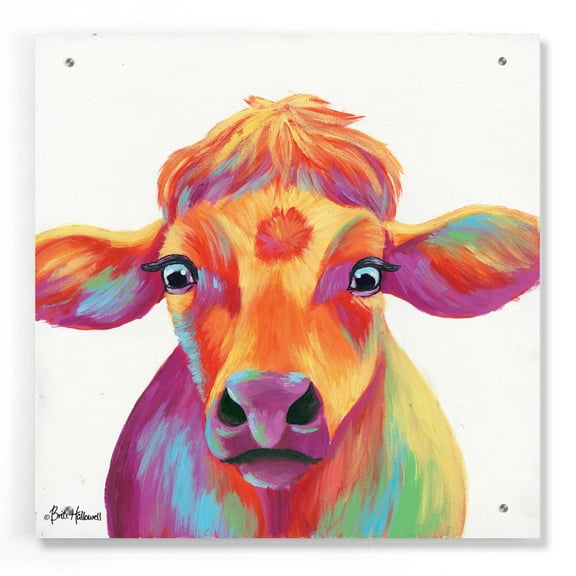 Epic Art 'Cheery Cow' by Britt Hallowell, Acrylic Glass Wall Art, 24"x24"