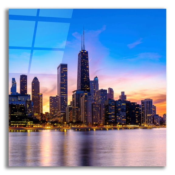 Epic Art 'Chicago - Amber Sunset Glow' by Epic Portfolio Acrylic Glass Wall Art, 12" x 12"