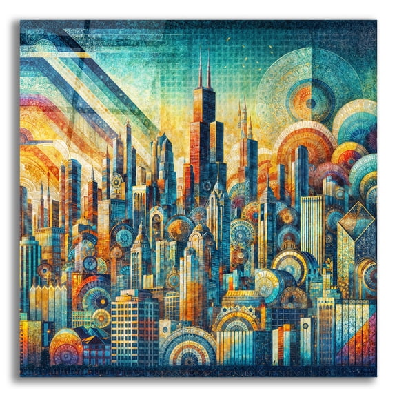 Epic Art 'Chicago Skyline Abstract' by Rey Klimt Acrylic Glass Wall Art, 12" x 12"