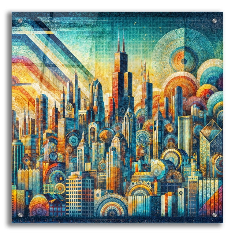 Epic Art 'Chicago Skyline Abstract' by Rey Klimt Acrylic Glass