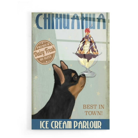 Epic Art 'Chihuahua, Black and Ginger, Ice Cream' by Fab Funky, Acrylic Glass Wall Art, 16"x24"