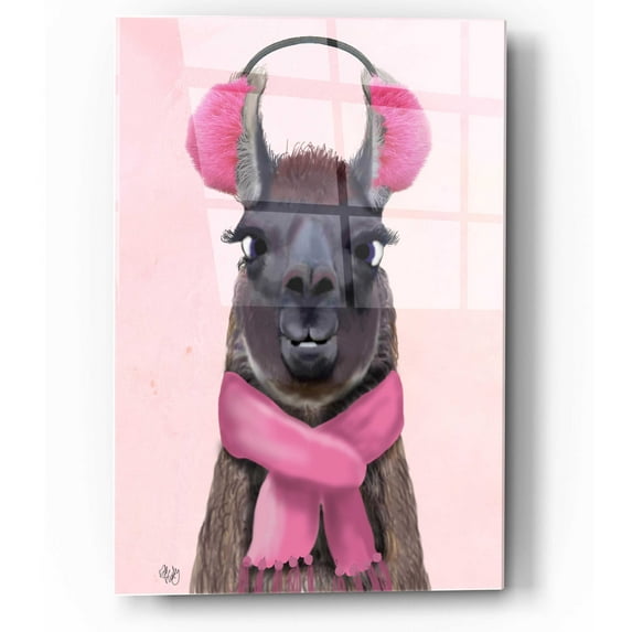 Epic Art 'Chilly Llama Pink' by Fab Funky, Acrylic Glass Wall Art, 12"x16"