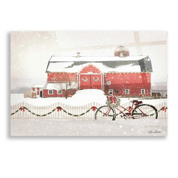 Epic Art 'Christmas Barn and Bike' by Lori Deiter, Acrylic Glass Wall Art, 16"x12"