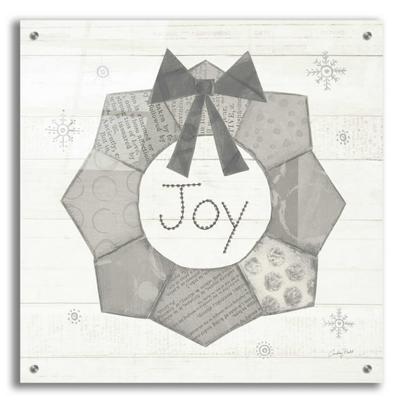 Epic Art 'Christmas Patchwork II Neutral' by Courtney Prahl, Acrylic Glass Wall Art, 24"x24"