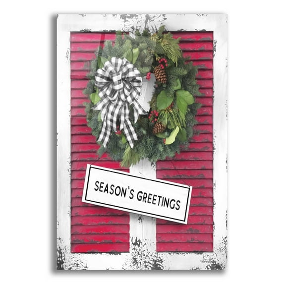 Epic Art 'Christmas Shutters with Wreath I' by Lori Deiter Acrylic Glass Wall Art, 12"x16"