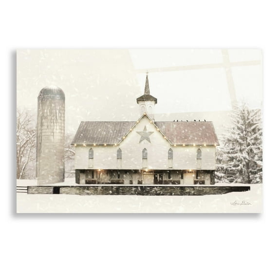 Epic Art 'Christmas Star Barn with Lights' by Lori Deiter, Acrylic Glass Wall Art, 24"x16"