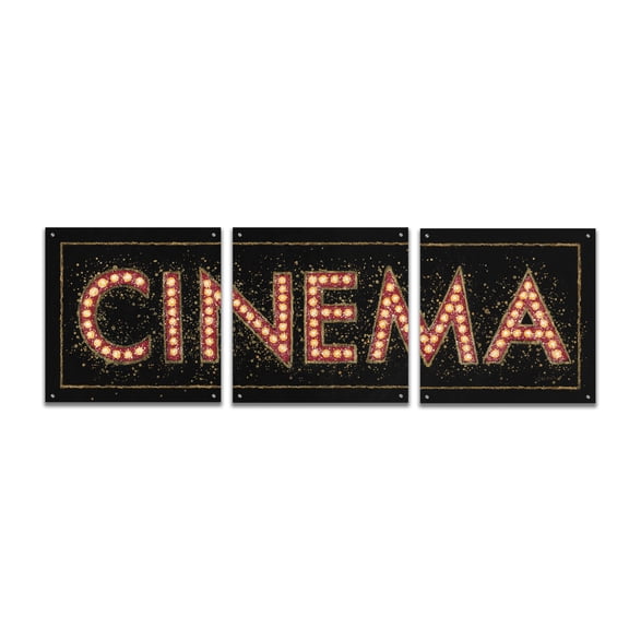 Epic Art 'Cinema Marquee' by James Wiens, Acrylic Glass Wall Art, 3 Piece Set, 72" x 24"