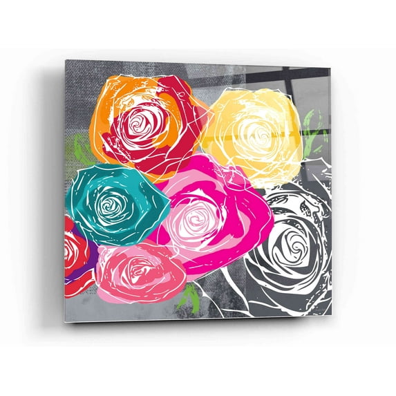 Epic Art 'Colorful Roses II' by Linda Woods, Acrylic Glass Wall Art, 12"x12"
