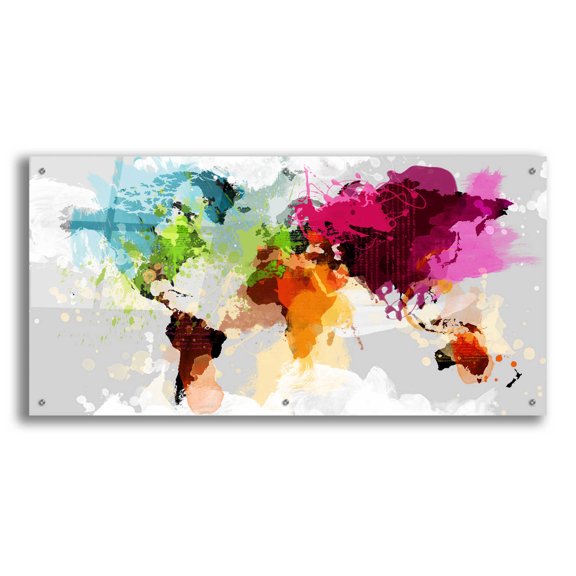 Epic Art 'Colourful World Map' by GraphINC, Acrylic Glass Wall Art, 48"x24"
