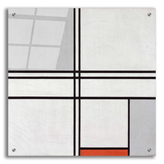 Epic Art 'Composition No. 1 Gray and Red, 1935' by Piet Mondrian, Acrylic Glass Wall Art, 24"x24"