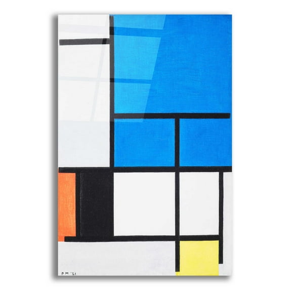 Epic Art 'Composition with Large Blue Plane, Red, Black, Yellow, and Gray 1984' by Piet Mondrian, Acrylic Glass Wall Art, 16"x24"
