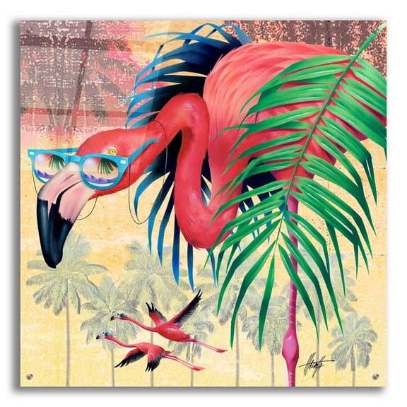 Epic Art 'Cool Flamingoes' by James Mazzotta, Acrylic Glass Wall Art, 36"x36"