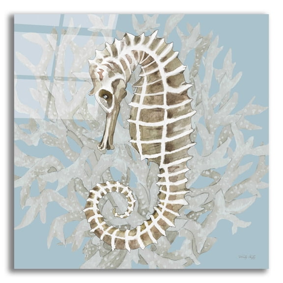 Epic Art 'Coral Seahorse II' by Cindy Jacobs, Acrylic Glass Wall Art, 12"x12"