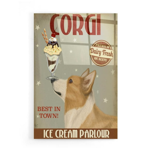 Epic Art 'Corgi, Tan, Ice Cream' by Fab Funky, Acrylic Glass Wall Art, 16"x24"