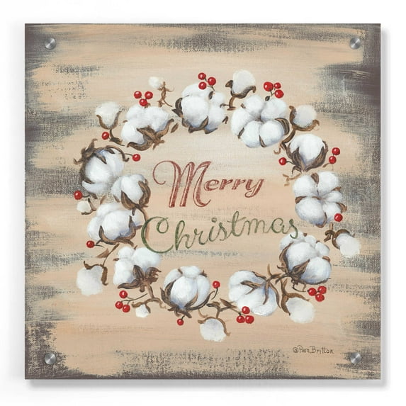 Epic Art 'Cotton Wreath Holiday' by Pam Britton, Acrylic Glass Wall Art, 36"x36"