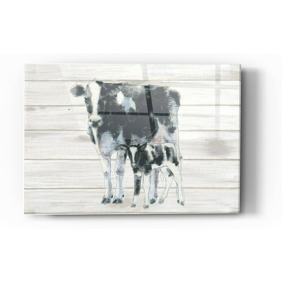Epic Art 'Cow and Calf on Wood' by Emily Adams, Acrylic Glass Wall Art, 24"x36"