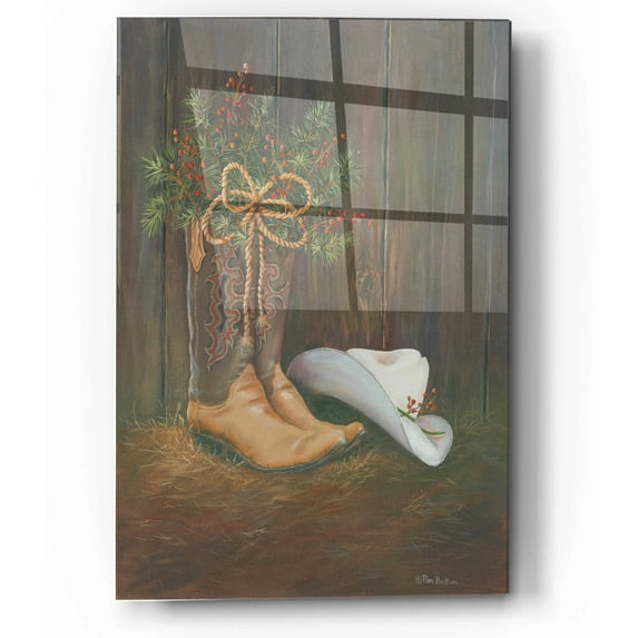 Epic Art 'Cowboy Christmas' by Pam Britton, Acrylic Glass Wall Art, 12"x16"