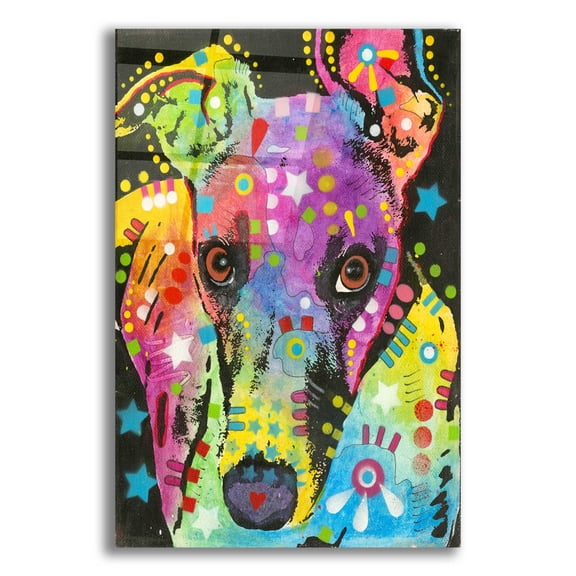 Epic Art 'Curious Greyhound' by Dean Russo, Acrylic Glass Wall Art, 12"x16"