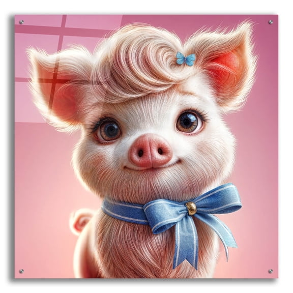 Epic Art 'Cute Pink Pig' by Rey Klimt Acrylic Glass Wall Art, 36" x 36"