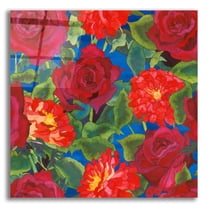 Epic Art 'Dance Of Love- Roses & Zinnias' by Carissa Luminess, Acrylic Glass Wall Art, 12"x12"