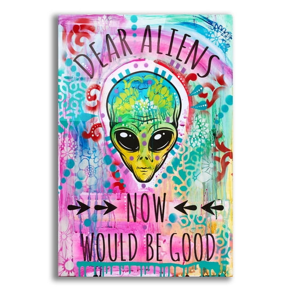 Epic Art 'Dear Aliens' by Dean Russo Acrylic Glass Wall Art, 12" x 16"