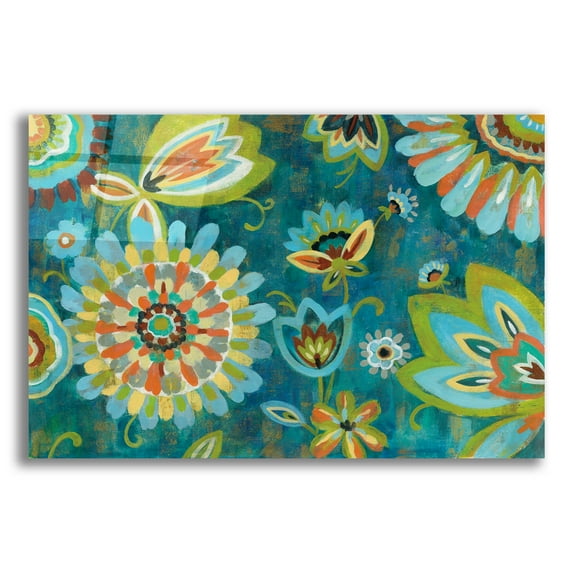 Epic Art 'Decorative Peacock Floral' by Silvia Vassileva, Acrylic Glass Wall Art, 16"x12"