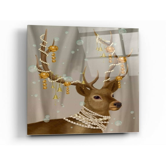 Epic Art 'Deer with Gold Bells' by Fab Funky Acrylic Glass Wall Art, 36"x36"