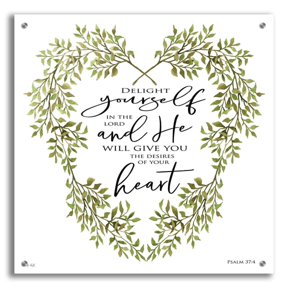 Epic Art 'Delight Yourself Heart Wreath' by Cindy Jacobs, Acrylic Glass Wall Art, 24"x24"