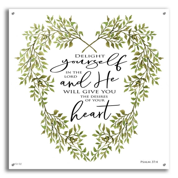 Epic Art 'Delight Yourself Heart Wreath' by Cindy Jacobs, Acrylic Glass Wall Art, 36"x36"