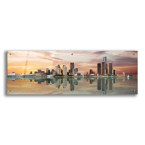 Epic Art 'Detroit Sunset Panorama, Michigan 07' by Monte Nagler, Acrylic Glass Wall Art, 48"x16"