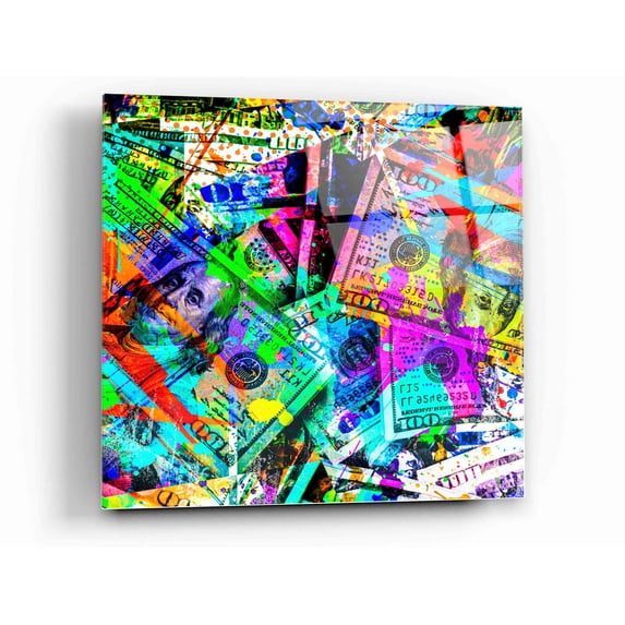 Epic Art 'Dirty Benjamins' Acrylic Glass Wall Art, 12"x12"