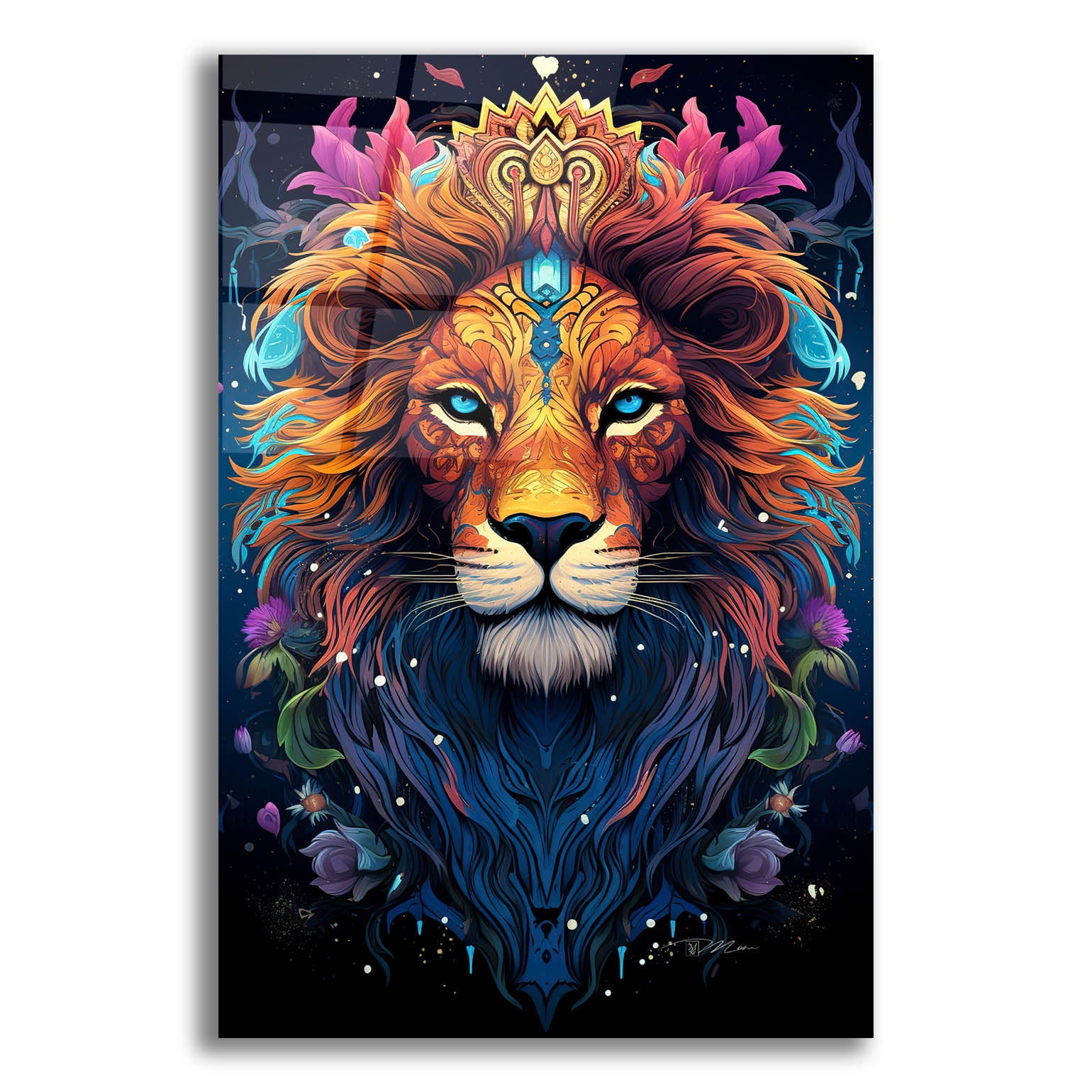 Epic Art 'Dmt Art Lion 2' by Momart Acrylic Glass Wall Art, 16" x 24