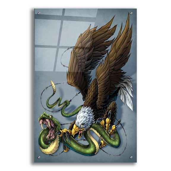 Epic Art 'Don't Tread On Me Eagle And Snake Painting' by Flyland Designs, Acrylic Glass Wall Art, 24"x36"