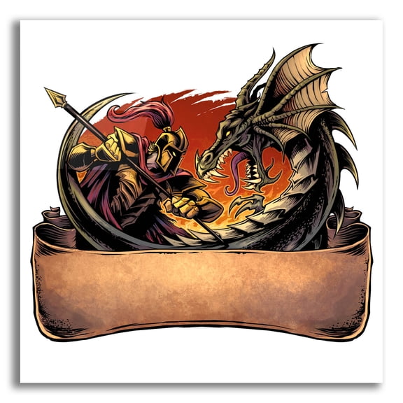 Epic Art 'Dragon and Knight' by Flyland Designs, Acrylic Glass Wall Art, 12"x12"