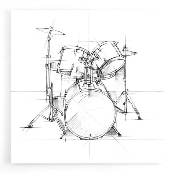 Epic Art "Drum Sketch" by Ethan Harper, Acrylic Glass Wall Art, 12"x12"