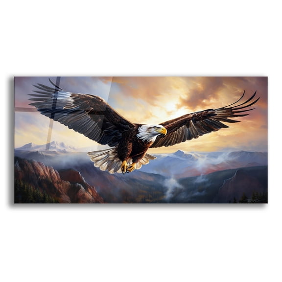 Epic Art 'Eagle Flying 1' by Momart Acrylic Glass Wall Art, 24" x 12"