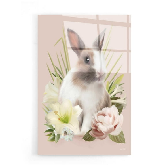 Epic Art 'Easter Bunny Floral' by House Fenway, Acrylic Glass Wall Art, 16"x24"
