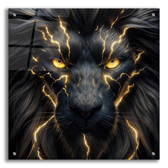 Epic Art 'Electrifying Lion 2' by Rey Klimt Acrylic Glass Wall Art, 24" x 24"