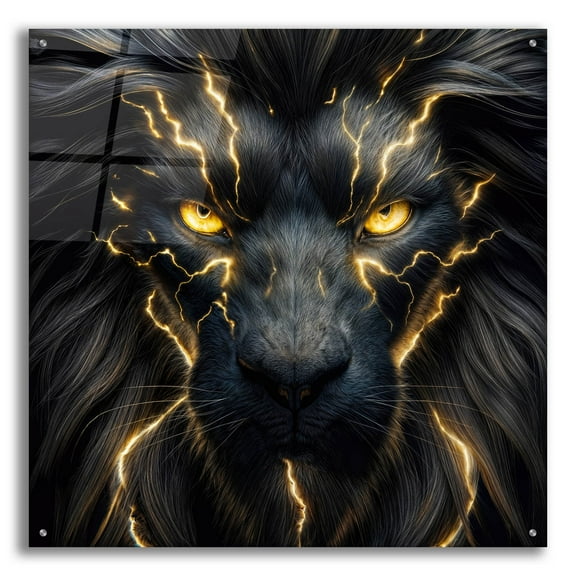 Epic Art 'Electrifying Lion 2' by Rey Klimt Acrylic Glass Wall Art, 36" x 36"