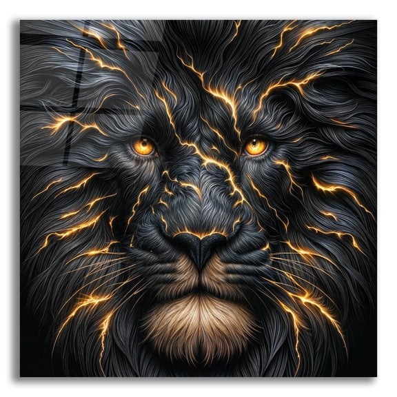 Epic Art 'Electrifying Lion' by Rey Klimt Acrylic Glass Wall Art, 12" x 12"