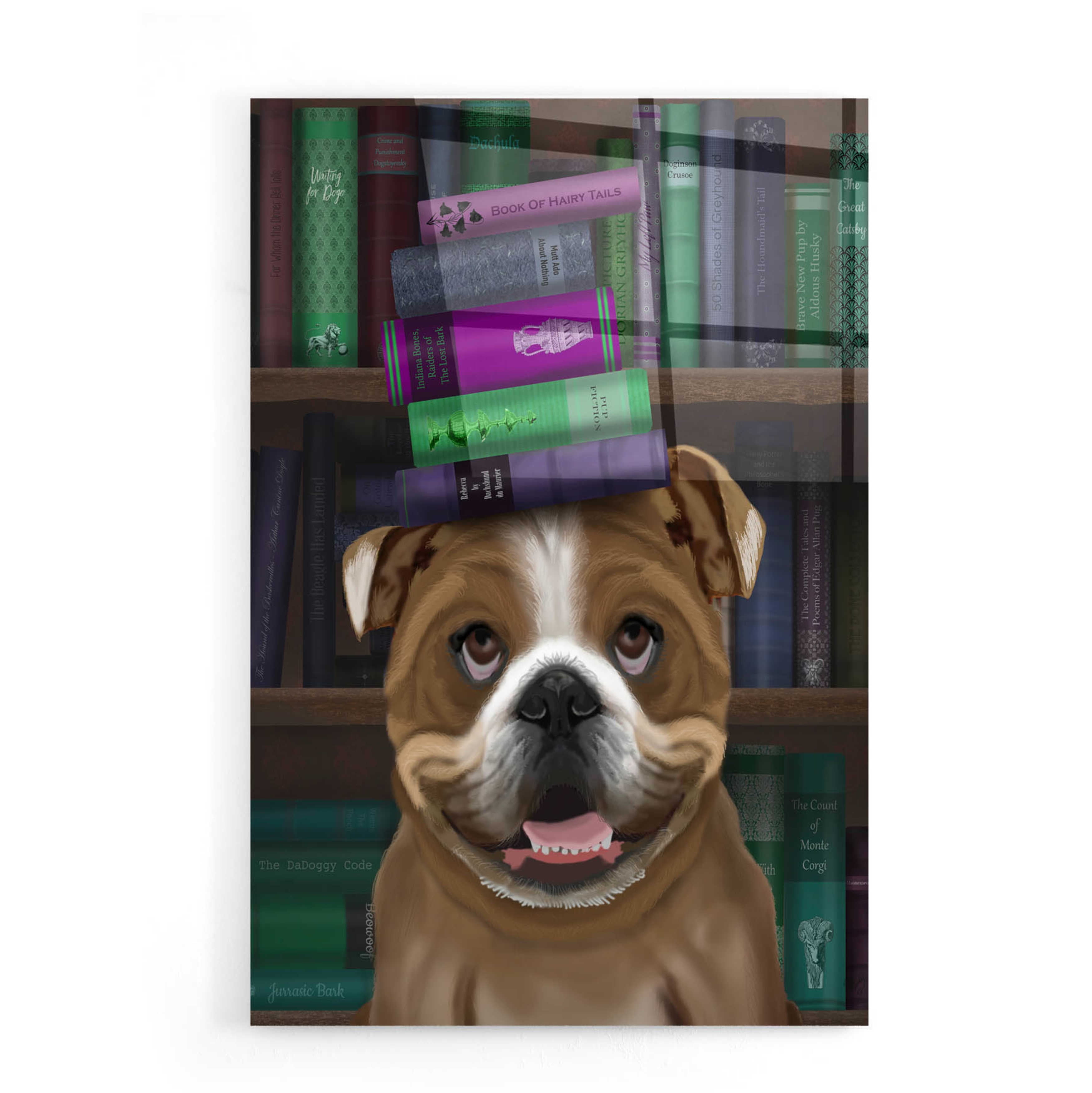 Victorian-Inspired English Bulldog and Books Acrylic Wall Art