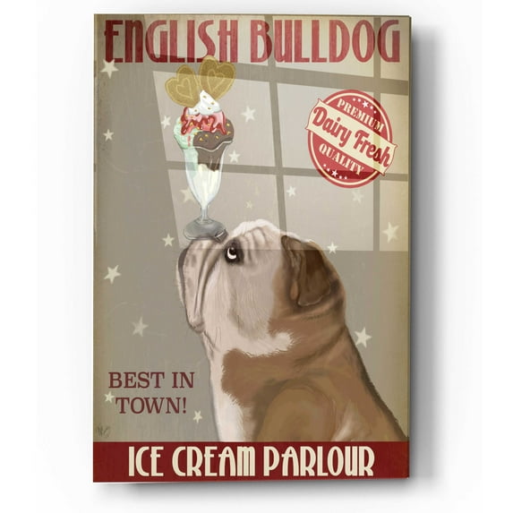 Epic Art 'English Bulldog Ice Cream' by Fab Funky, Acrylic Glass Wall Art, 12"x16"
