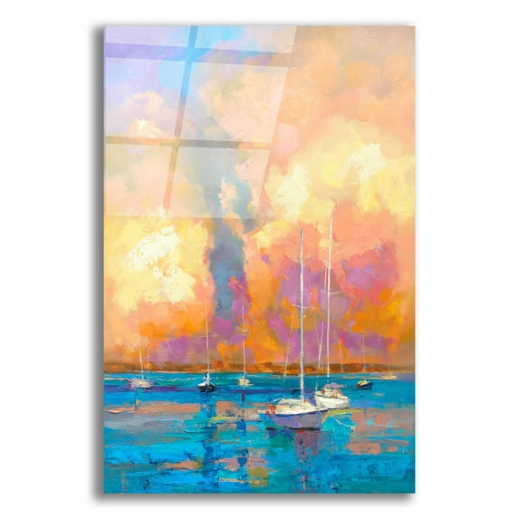 Epic Art 'Evening On The Bay' by Kasia Bruniany Acrylic Glass Wall Art, 12"x16"