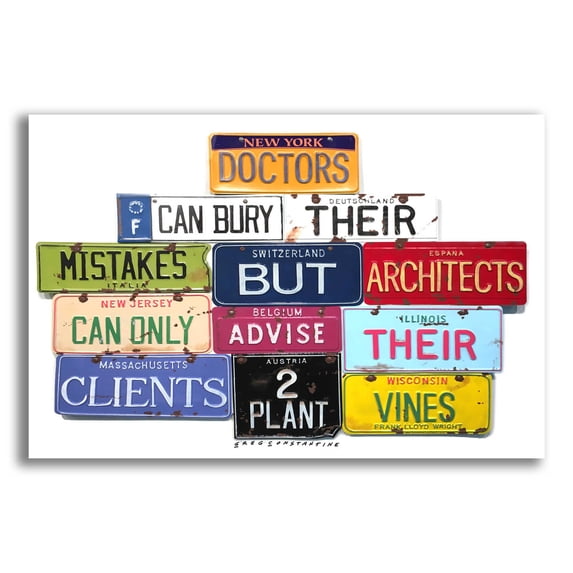 Epic Art 'FLWright Doctors Bury Mistakes' by Gregory Constantine, Acrylic Glass Wall Art, 24"x16"