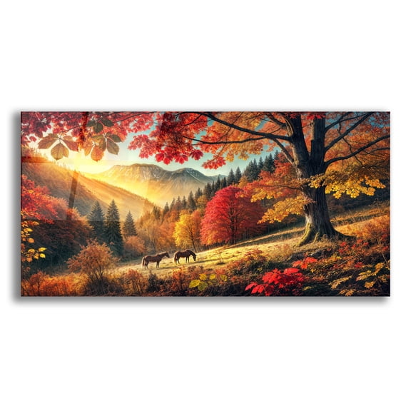 Epic Art 'Fall Foliage In Mountains' by Rey Klimt Acrylic Glass Wall Art, 24" x 12"